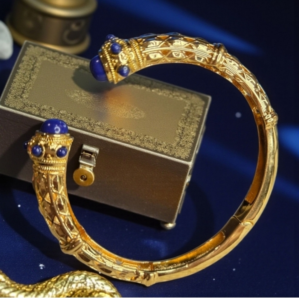 Cuff bangle gold tone with Blue Stone Accents